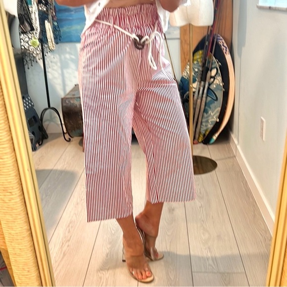 Myra Bag,ADORABLE Red/White Striped Cropped Pants,Elastic-Waist,Nautical,Size S - Picture 1 of 13